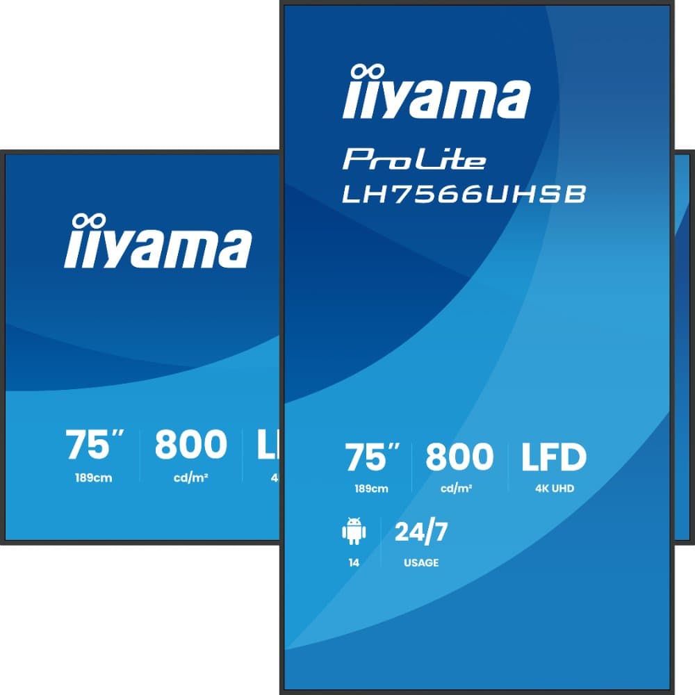 iiyama LH7566UHSB-B1AG 75" 4K UHD Signage Display, 800 cd/m² Vivid-Bright, Android 14 product photo