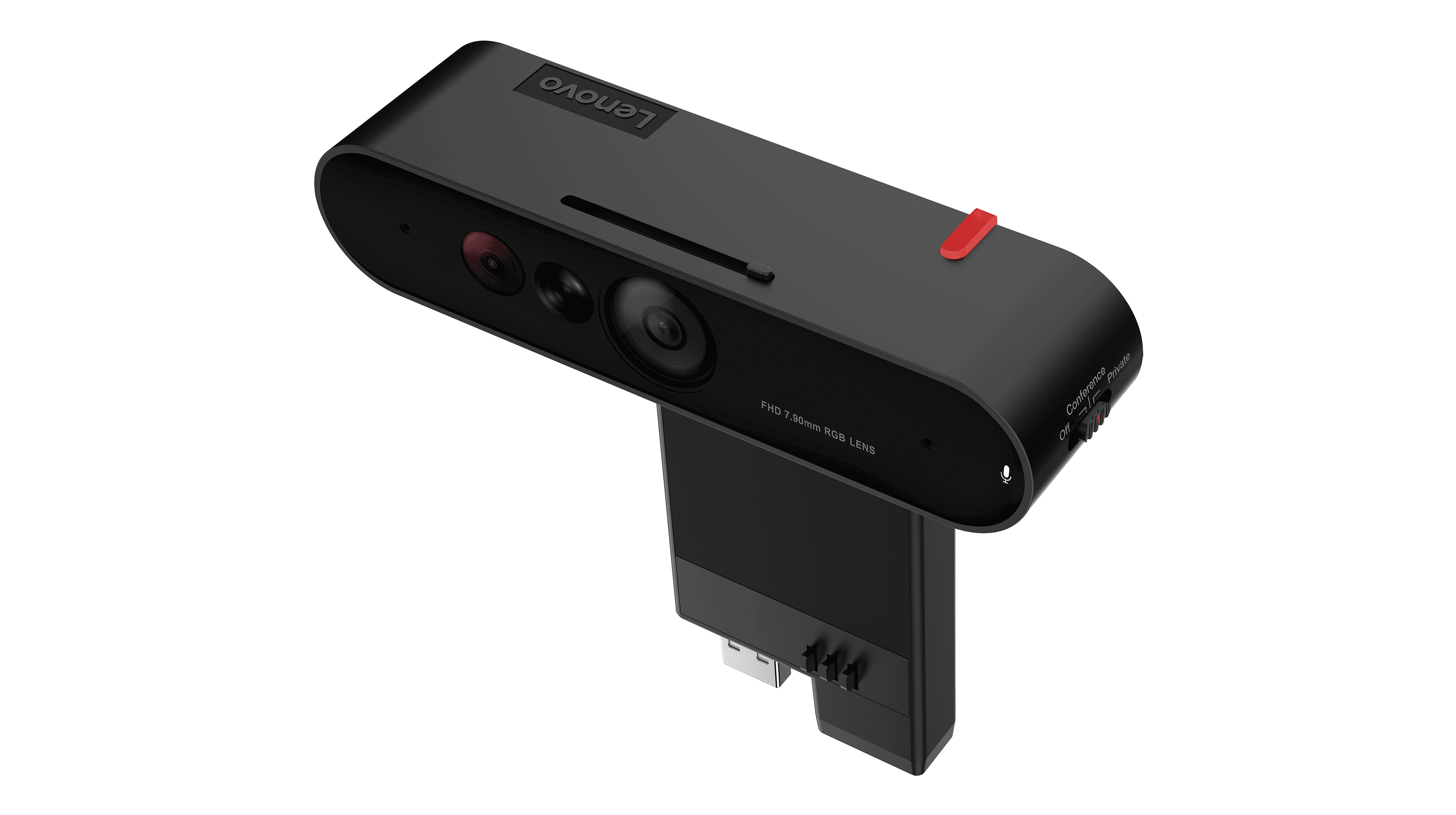 Lenovo ThinkVision MC60 (S) Monitor Webcam 1080p Short Stand — three-quarter view of the webcam on its short mounting stand. Official Lenovo product image.