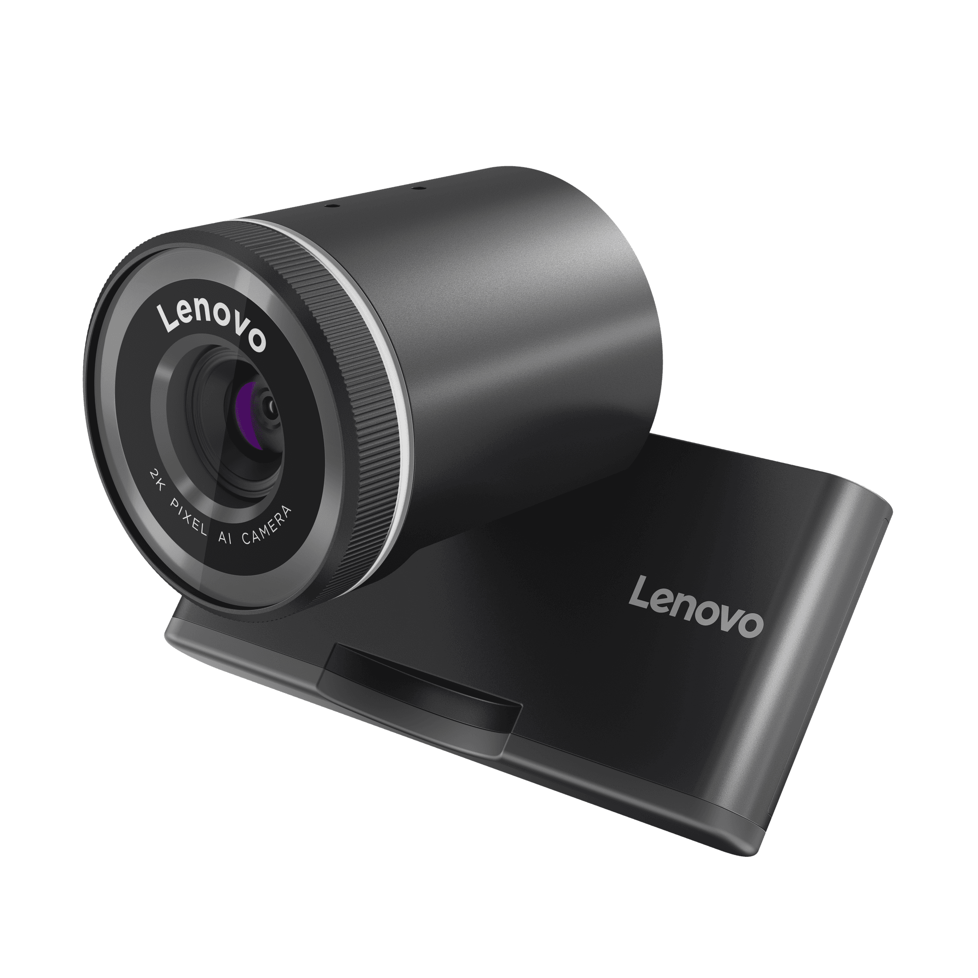 Lenovo QHD Webcam 2K USB-C — three-quarter view of the lens barrel and stand. Official Lenovo product image.