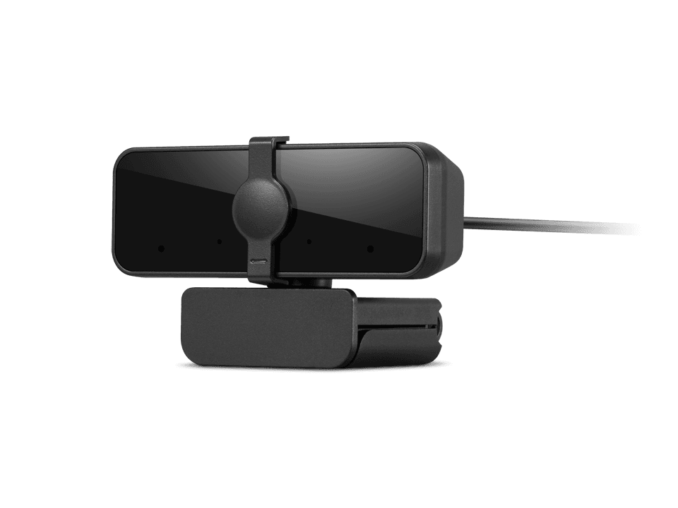 Lenovo Essential FHD Webcam Gen2 1080p — three-quarter view with the USB cable attached. Official Lenovo product image.