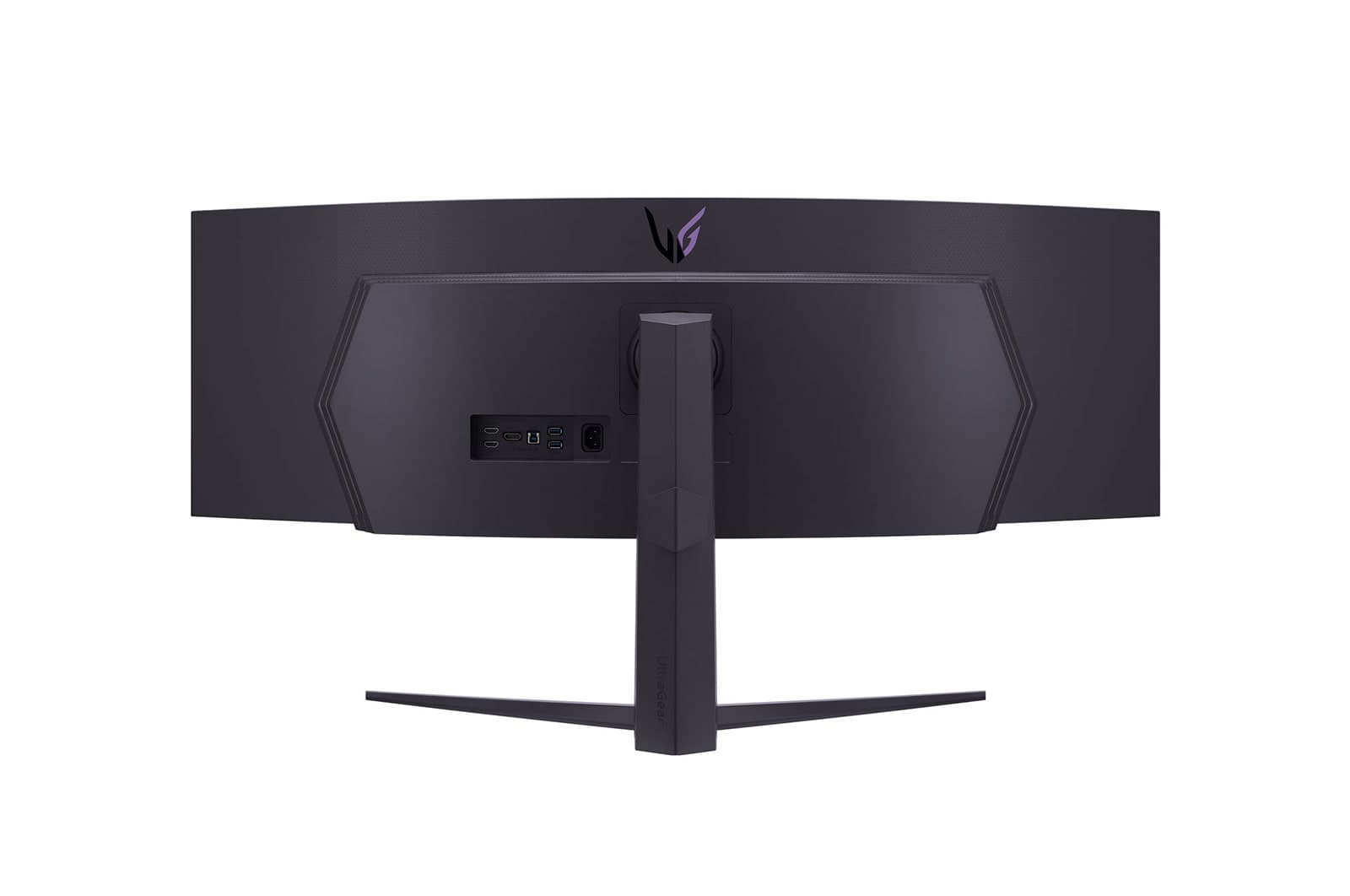 LG UltraGear 49GR85DC-B, rear view on its stand