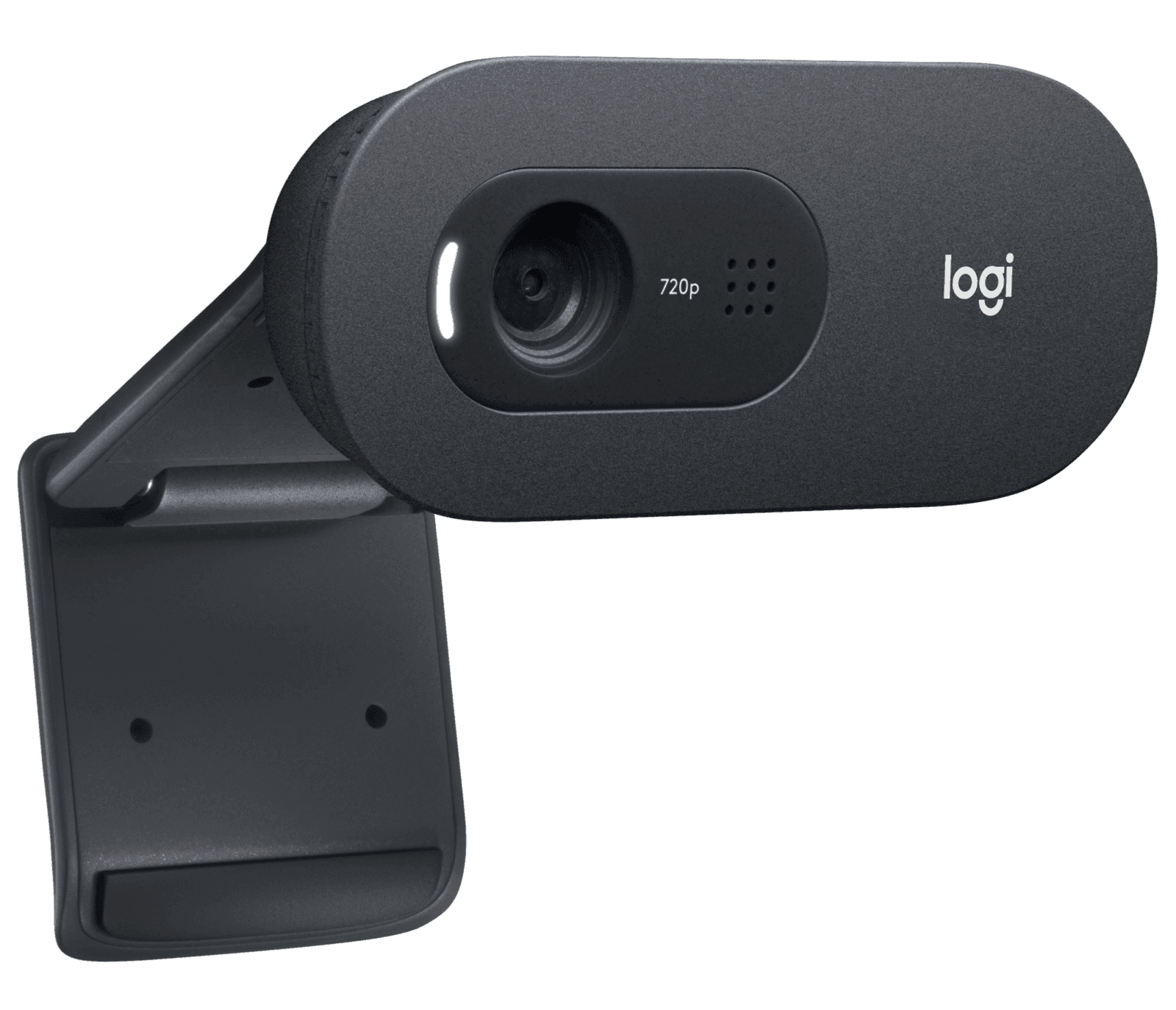 Logitech C505e clipped to the top of a monitor
