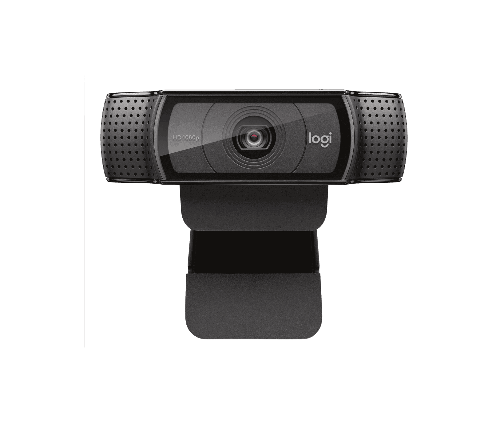 Logitech C920 clipped to the top of a monitor