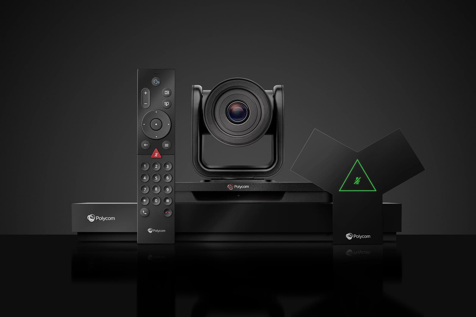 Poly G7500 system components together — codec, EagleEye camera, table microphone and remote (Poly G7500 family image; this SKU is the codec only, no radio and no power cord)