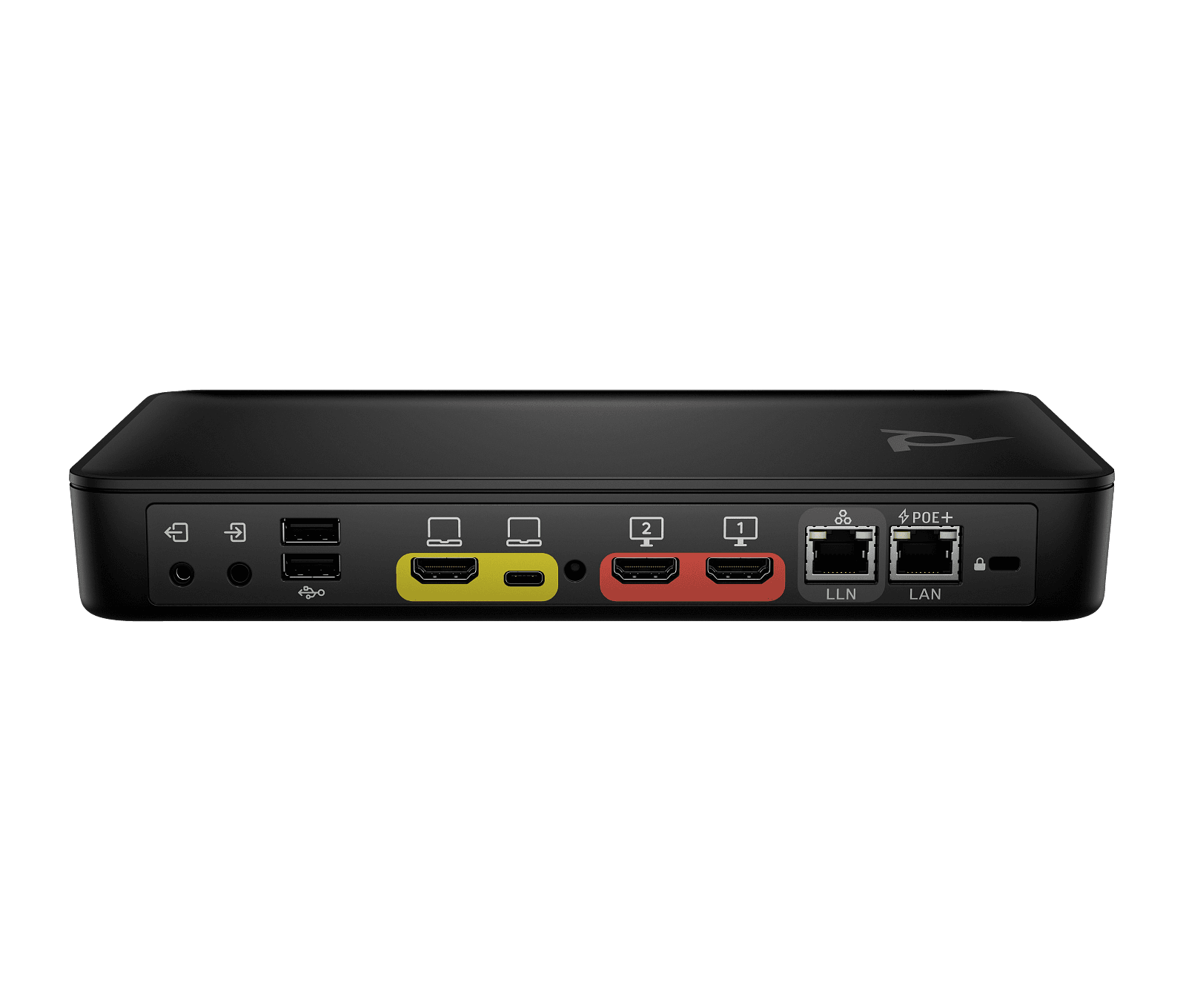 Poly Studio G62 video conferencing system, rear view showing the I/O panel