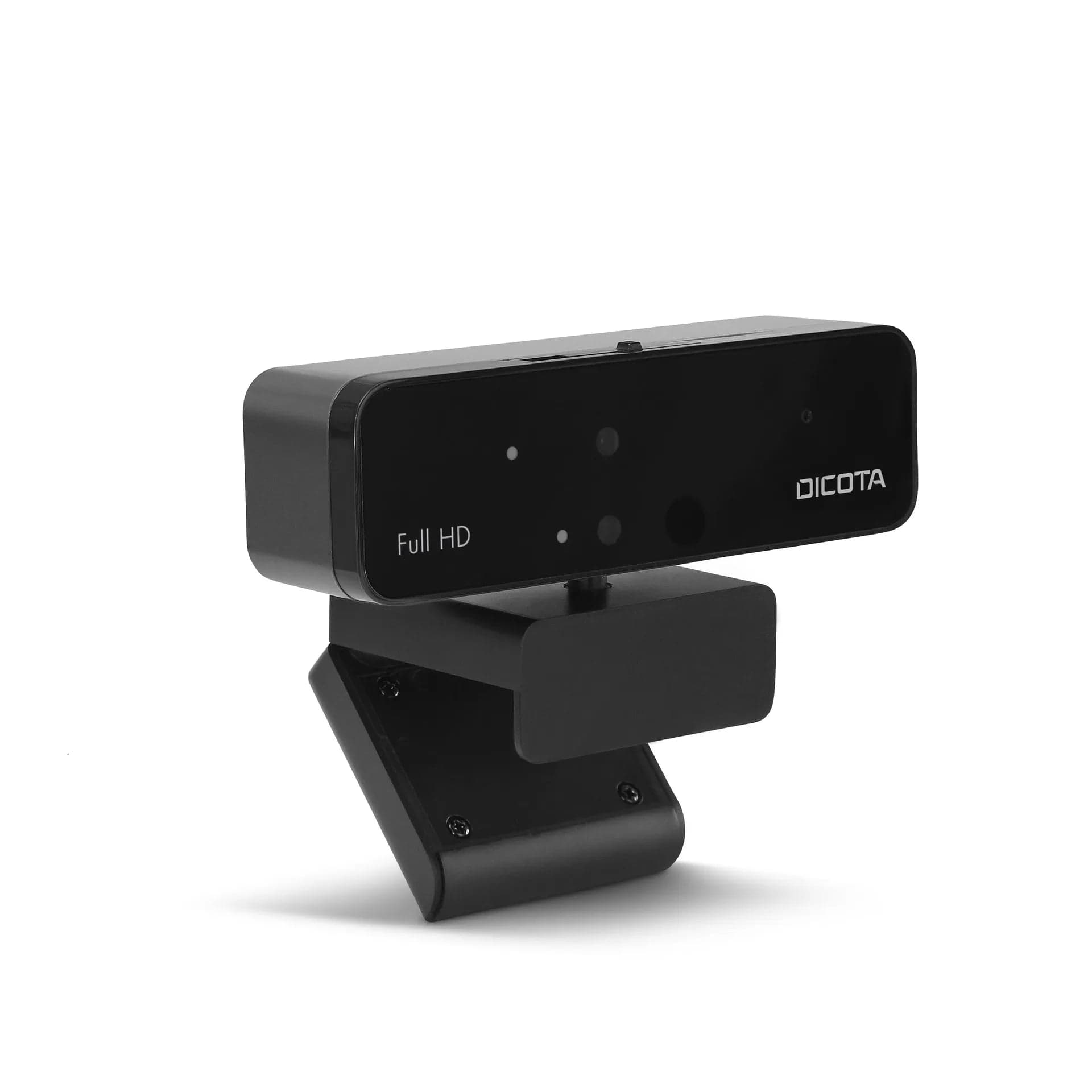 DICOTA D31892 Webcam PRO Face Recognition - three-quarter view on the folded monitor clip