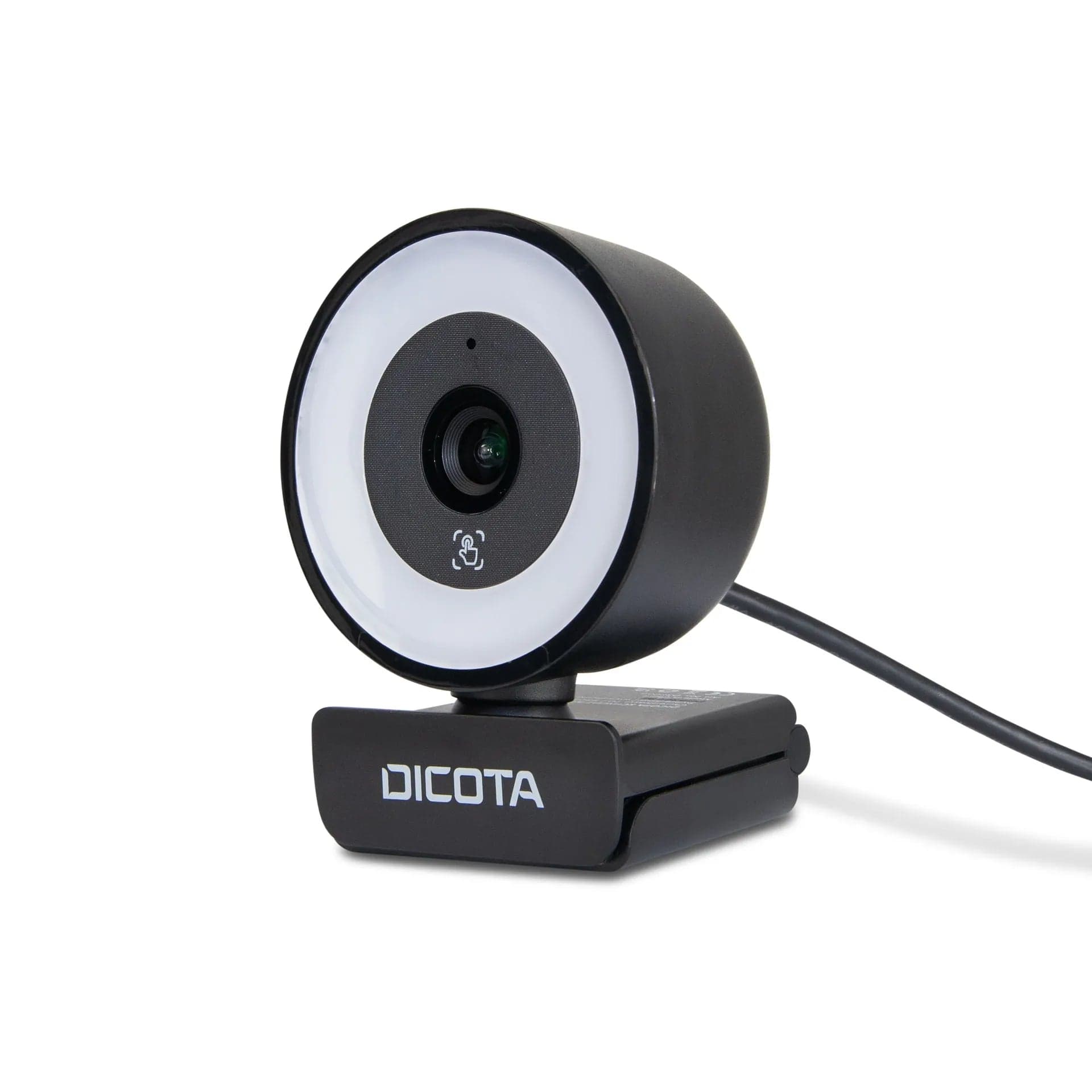 DICOTA D32066 Webcam Ringlight 5MP - three-quarter view on its monitor clip