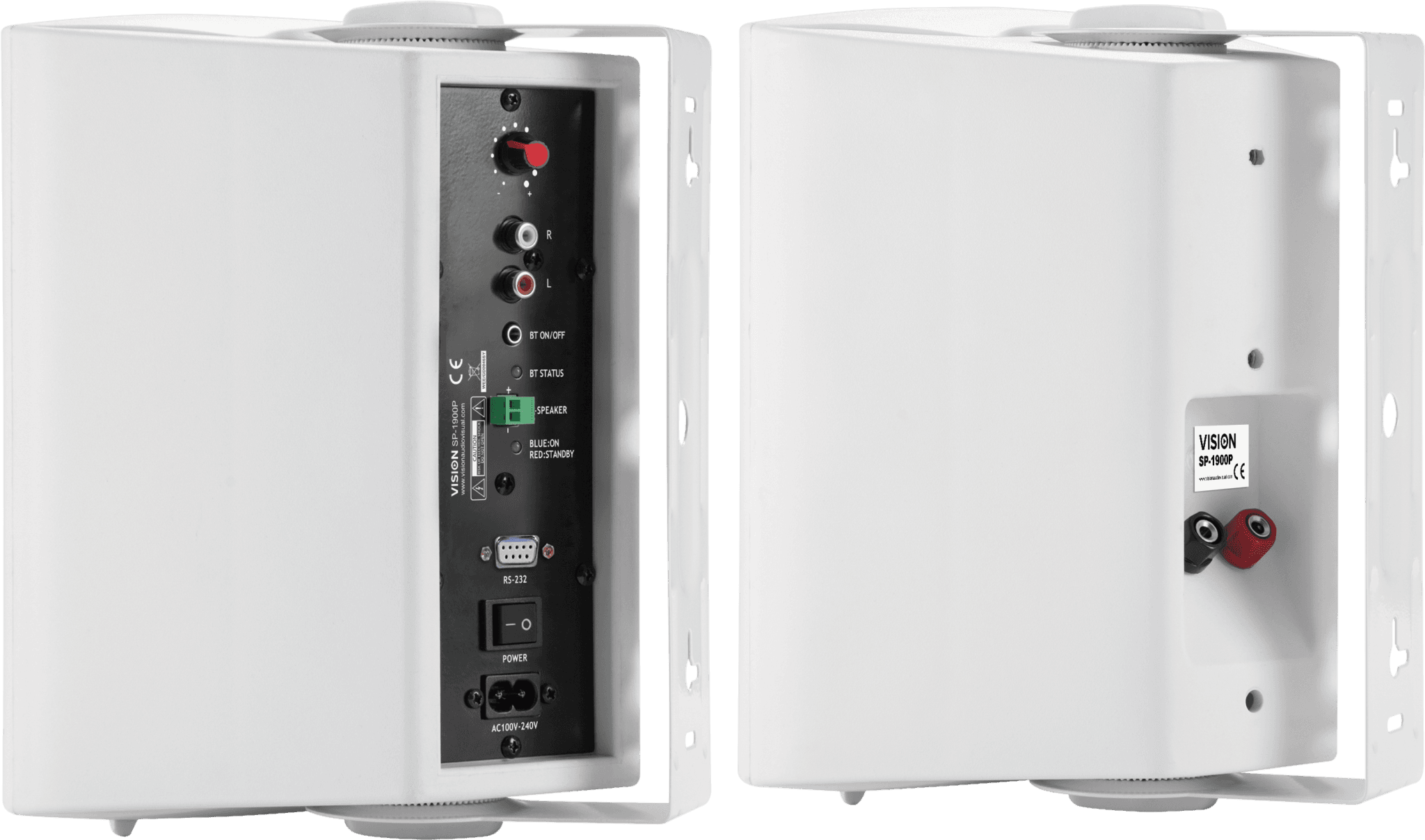 Vision SP-1900P Pair of 60W Active Wall Speakers with Bluetooth - rear panel with amplifier connections