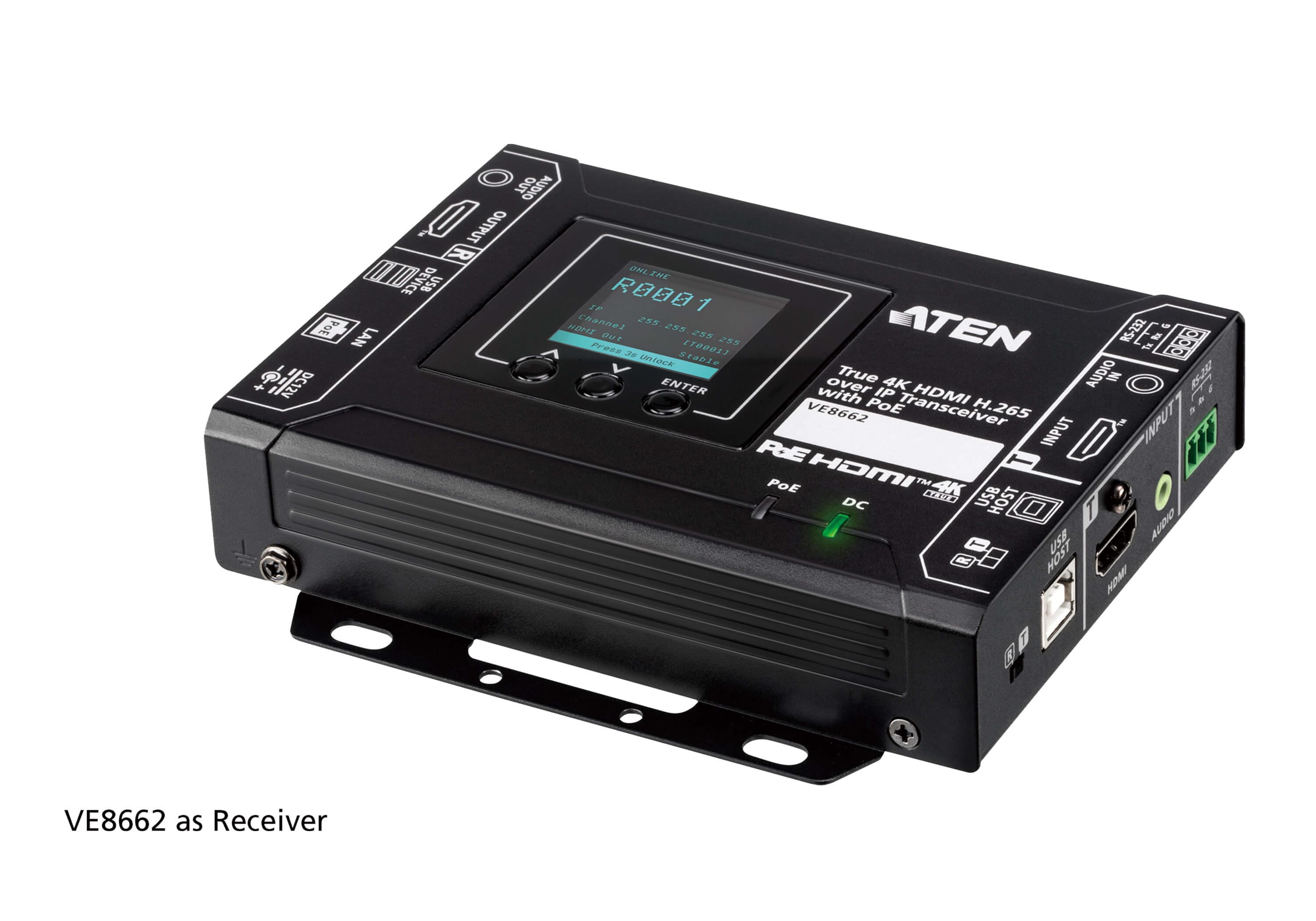 ATEN VE8662 True 4K HDMI H.265 over IP Transceiver with PoE - connector panel view