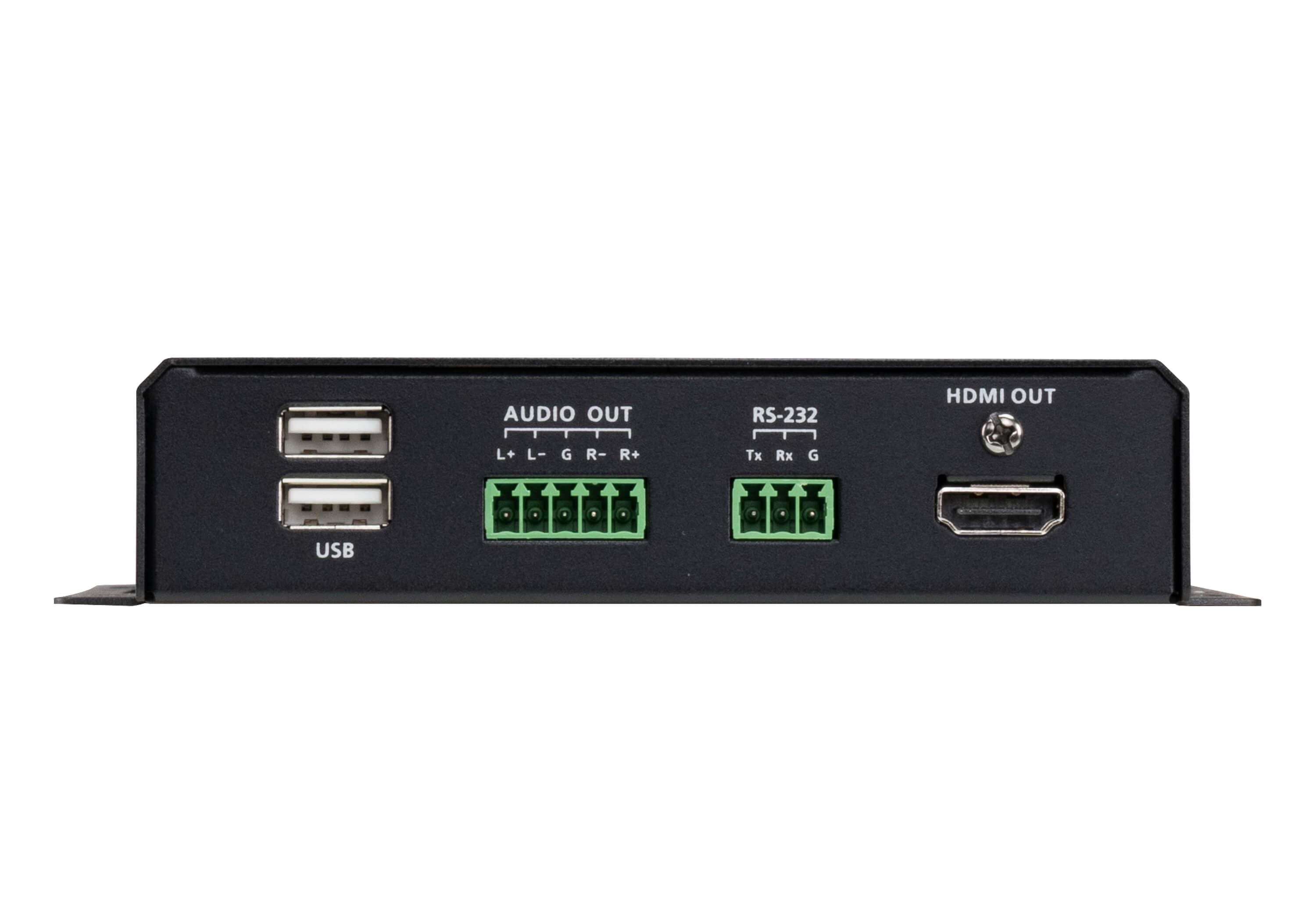 ATEN VE883ARK1 True 4K HDMI Optical Receiver (Multimode, 300 m) - connector panel view (ATEN publishes one photo for the VE883AR - the K1/K2 difference is the supplied SFP+ module, not the receiver itself)