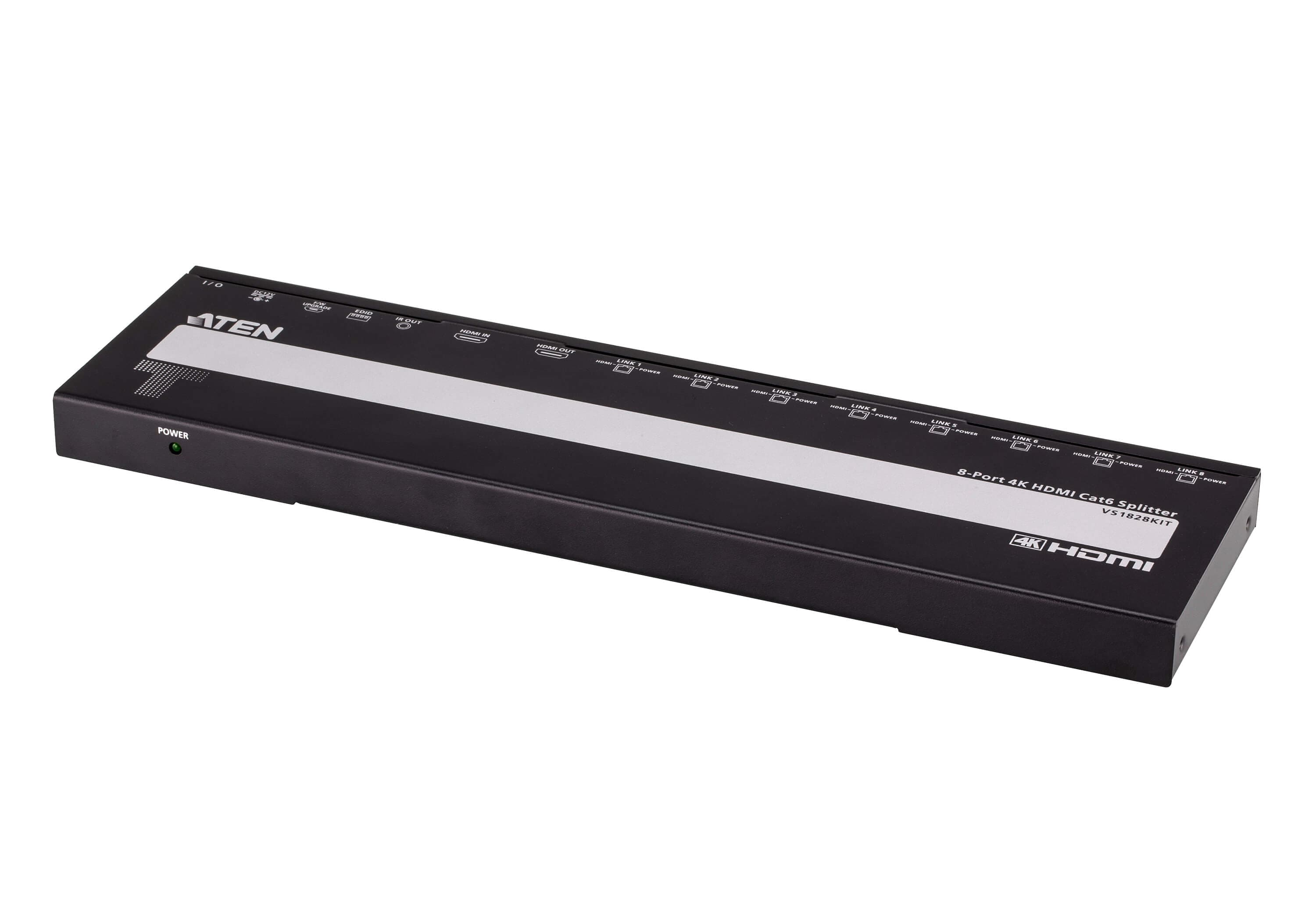 ATEN VS1828KIT 8-Port 4K HDMI Cat 6 Splitter with Receivers - connector panel view