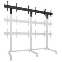 Chief FCA3X1U additional-row accessory picked out in black - a long horizontal rail carrying three pairs of display interface brackets - shown fitted across the top of a ghosted white outline of a Chief three-wide video wall stand.