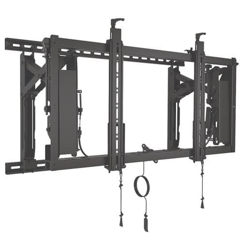 ConnexSys landscape video wall mount, front view, with the pull-release cords hanging below. Chief publishes a single photo set for the landscape LVS1U/LVSXU pair, so this shot represents the range rather than the LVSXU specifically.