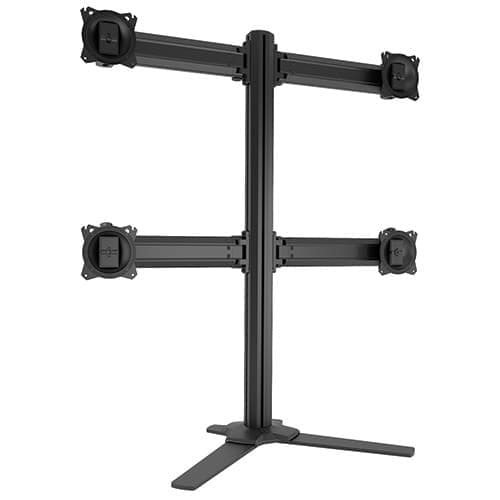 Chief K3F220B Kontour K3 free-standing 2x2 monitor array in black, front view with four empty VESA heads on two horizontal rails either side of a central column on a flat weighted foot.