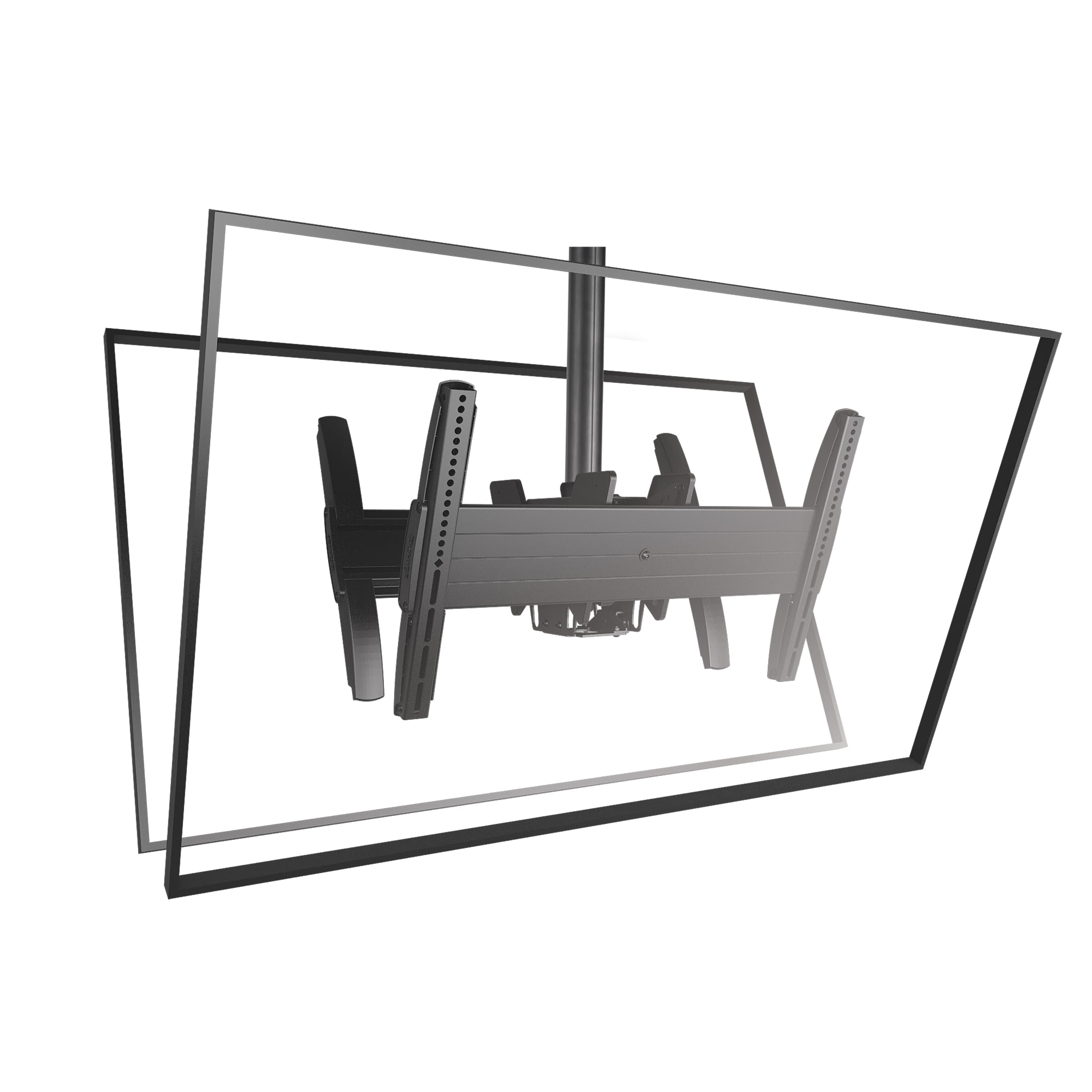 Chief LCB1U ceiling mount on a suspension column with two outlined landscape display frames fitted back to back.