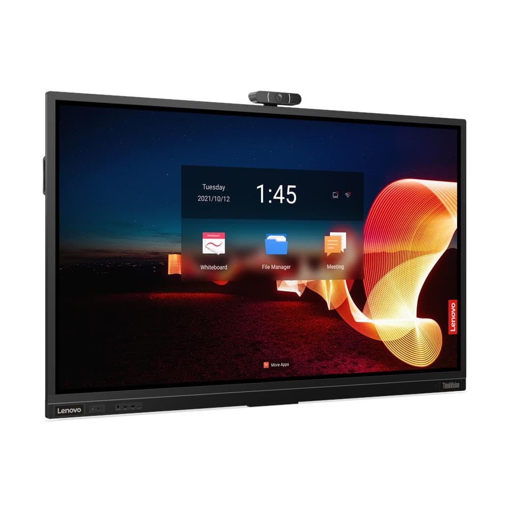 Lenovo ThinkVision T75 75-inch interactive display, official Lenovo product image of the T75 series panel — Lenovo publishes one photograph for both variants of this model; the bundled ThinkPlus MD80 dongle that distinguishes the sibling part number is not shown.