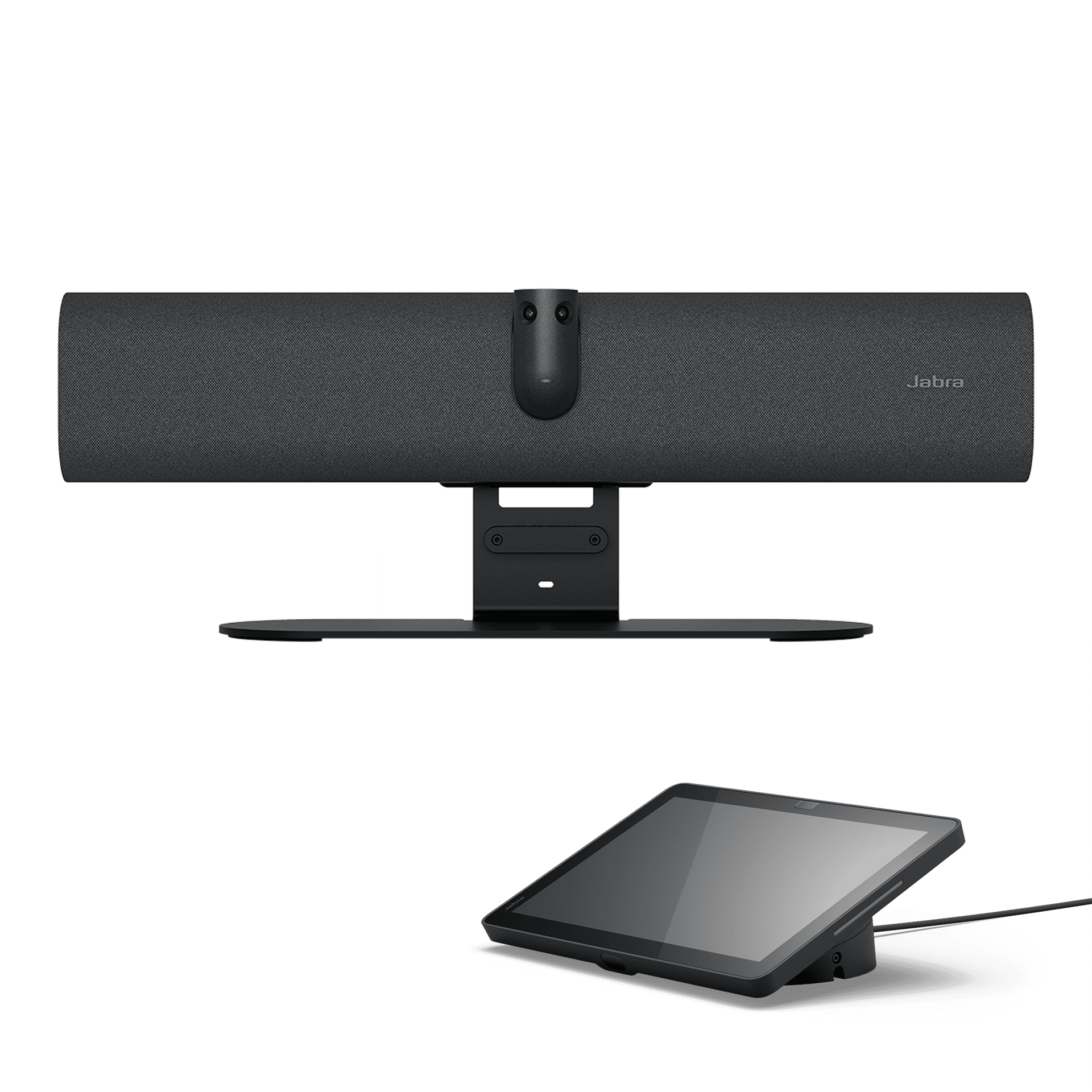 Jabra PanaCast 40 VBS video bar with Jabra Control IP touch controller. Manufacturer product shot; the same hardware is used for the UC, Teams Rooms and Zoom Rooms variants.