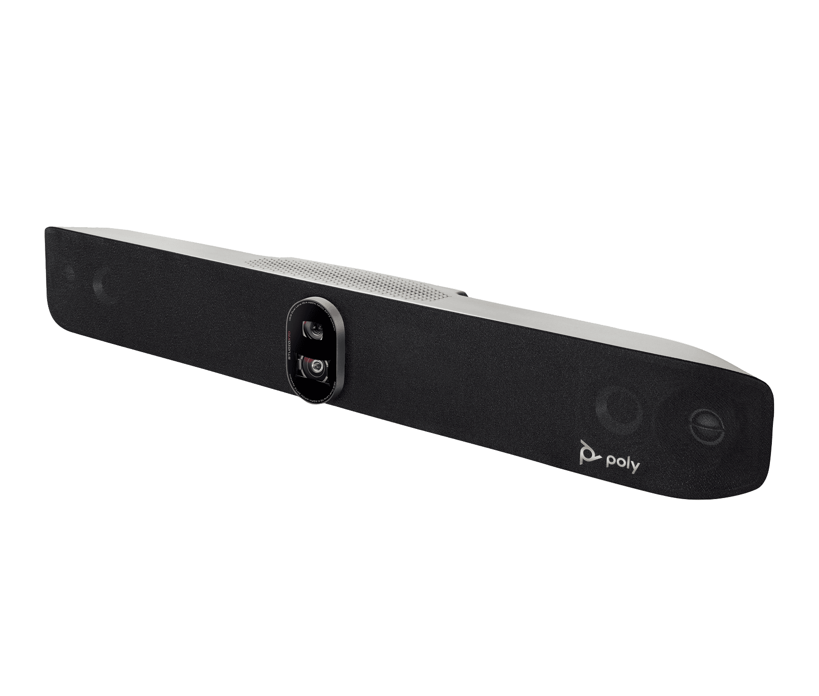 Poly Studio X70 all-in-one video bar, three-quarter view of the front fascia