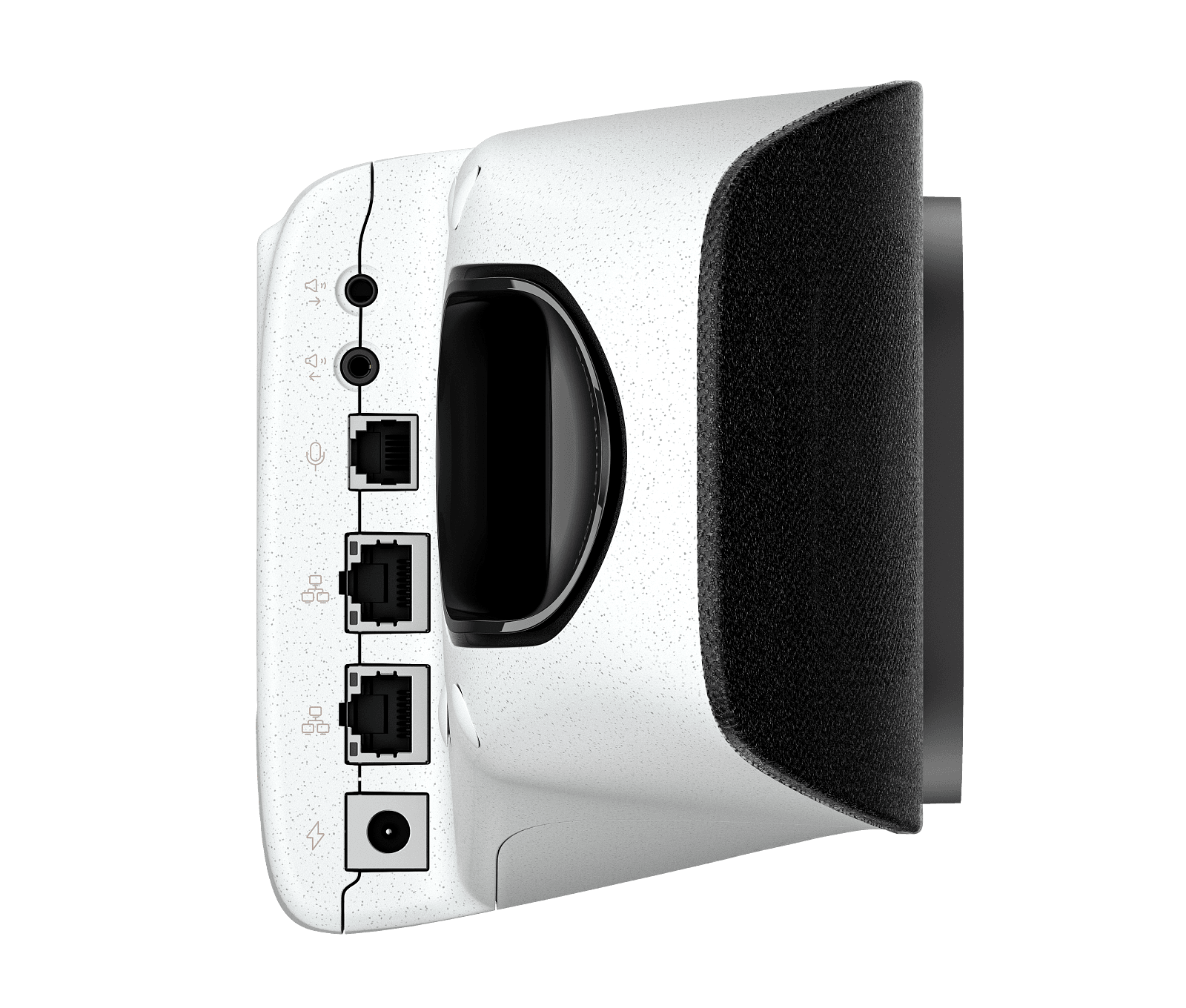 Poly Studio X72 all-in-one video bar, three-quarter rear view showing the connector bay
