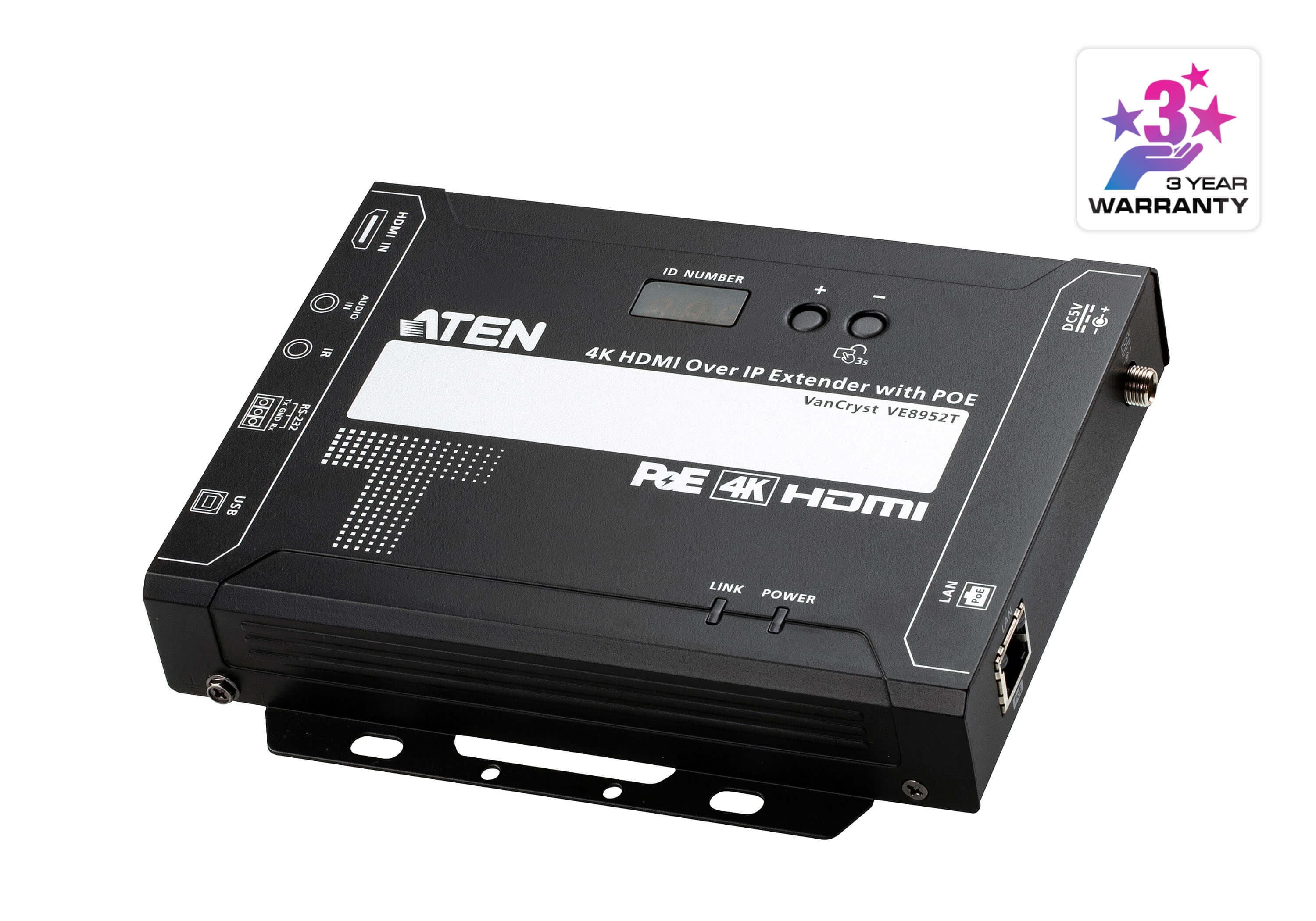 ATEN VE8952T 4K HDMI over IP Transmitter with PoE - angled product view