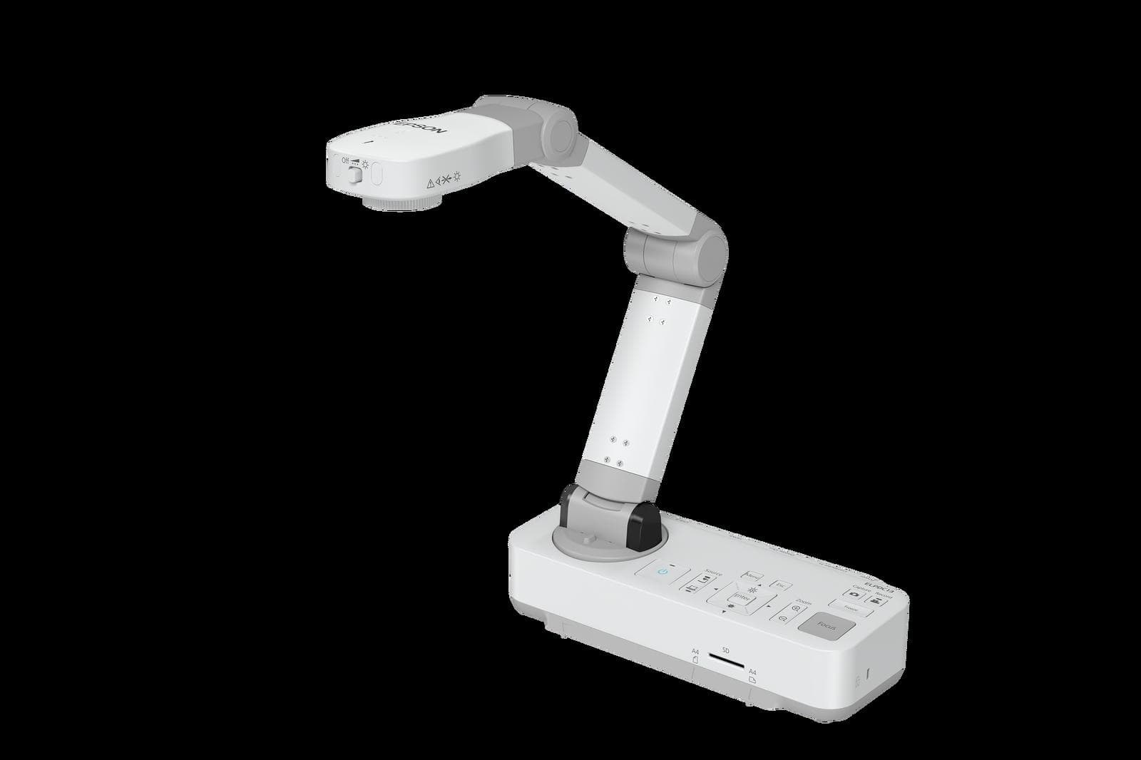Epson ELPDC13 desktop visualiser, arm extended, front three-quarter view