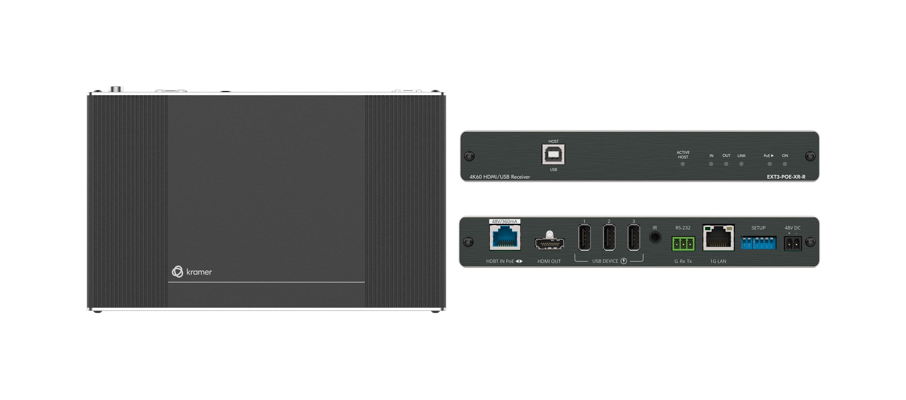 Kramer EXT3-POE-XR-R 4K60 4:4:4 Receiver with Bidirectional PoE, USB, Ethernet, RS-232