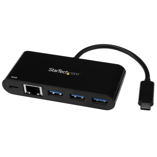 StarTech.com 3 Port USB-C Hub with Gigabit Ethernet & 60W Power Delivery Passthrough Laptop Charging - USB-C to 3x USB-A (USB 3.0 SuperSpeed 5Gbps) - USB 3.1/3.2 Gen 1 Type-C Adapter Hub~3 Port USB-C Hub with Gigabit Ethernet & 60W Power Delivery Passthro - TopAV