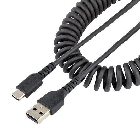 StarTech.com 1m USB A to C Charging Cable, Coiled Heavy Duty Fast Charge & Sync, High Quality USB 2.0 A to USB Type-C Cable, Rugged Aramid Fiber, Durable Male to Male USB Cable - TopAV