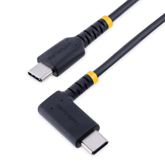 StarTech.com 6in (15cm) USB C Charging Cable Right Angle - 60W PD 3A - Heavy Duty Fast Charge USB-C Cable - Black USB 2.0 Type-C - Rugged Aramid Fiber - Short USB Charging Cord - TopAV