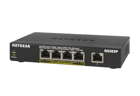 NETGEAR GS305Pv2 Unmanaged Gigabit Ethernet (10/100/1000) Power over Ethernet (PoE) Black - TopAV