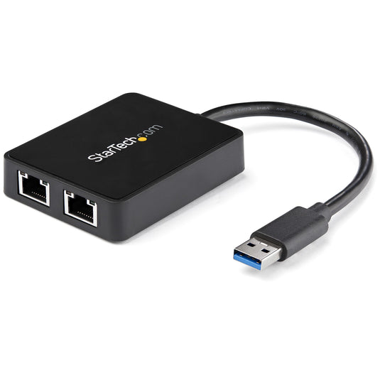 StarTech.com USB 3.0 to Dual Port Gigabit Ethernet Adapter NIC w/ USB Port - TopAV