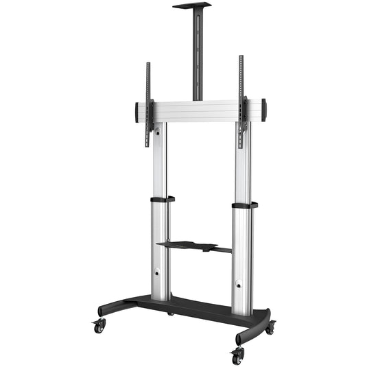 StarTech.com Mobile TV Stand - Heavy Duty TV Cart for 60-100" Display (100kg/220lb) - Height Adjustable Rolling Flat Screen Floor Standing on Wheels - Universal Television Mount w/Shelves - TopAV