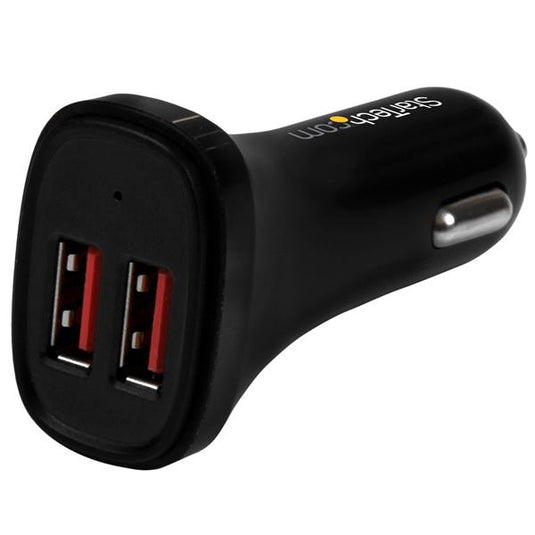 StarTech.com Dual-Port USB Car Charger - 24W/4.8A - Black - TopAV