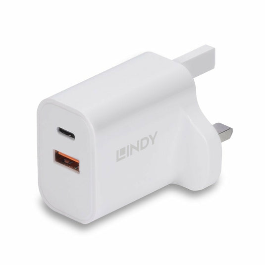 Lindy 30W USB Type A and C Charger UK Plug - TopAV