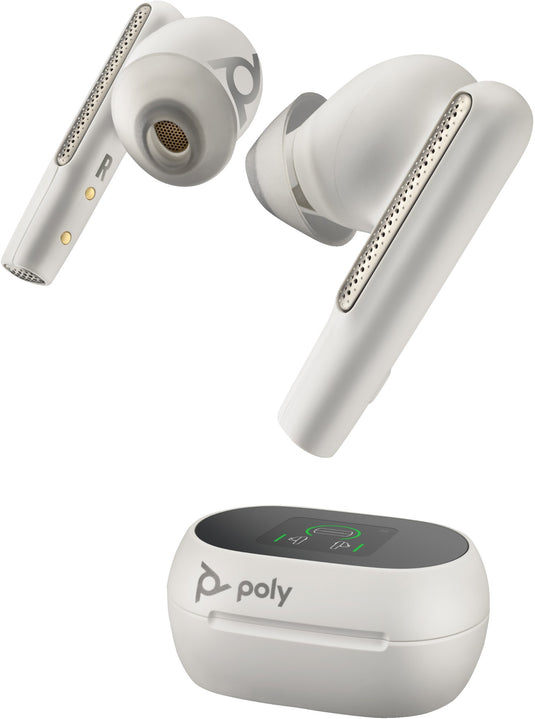 POLY Voyager Free 60+ UC White Sand Earbuds +BT700 USB-A Adapter +Touchscreen Charge Case - TopAV