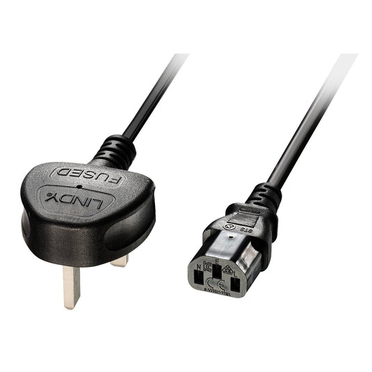 Lindy 5m UK 3 Pin Plug to IEC C13 mains power Cable, Black - TopAV