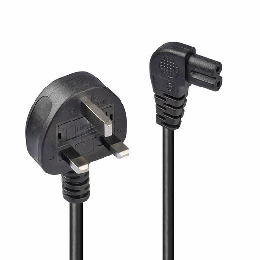 Lindy 0.5m UK 3 Pin Plug to Right Angled IEC C7 mains power Cable, Black - TopAV