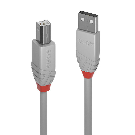 Lindy 2m USB 2.0 Type A to B Cable, Anthra Line, Grey - TopAV