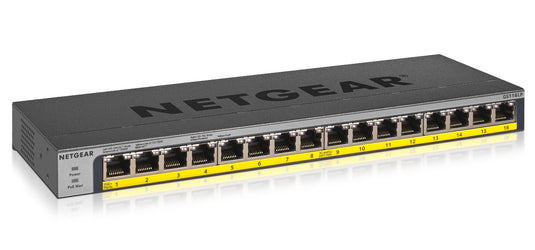 NETGEAR GS116LP Unmanaged Gigabit Ethernet (10/100/1000) Power over Ethernet (PoE) Black - TopAV