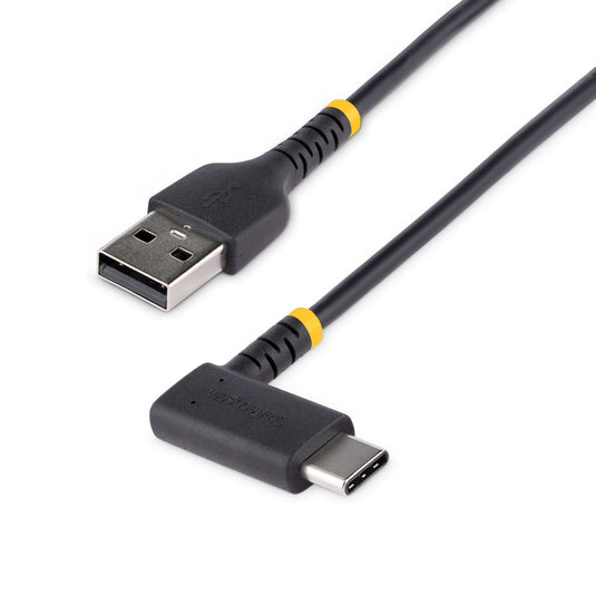 StarTech.com 6in (15cm) USB A to C Charging Cable Right Angle - Heavy Duty Fast Charge USB-C Cable - Black USB 2.0 A to Type-C - Rugged Aramid Fiber - 3A - Short USB Charging Cord - TopAV