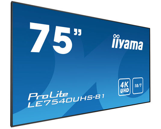 iiyama LE7540UHS-B1 Digital signage display 190.5 cm (75') LED 410 cd/m¬? 4K Ultra HD Black Android 18/7 - TopAV