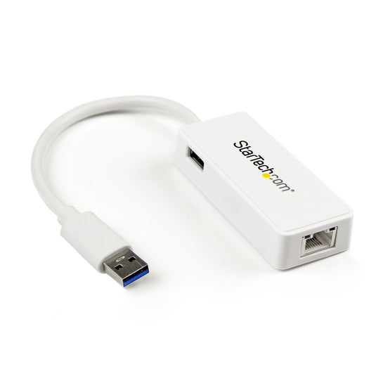 StarTech.com USB 3.0 to Gigabit Ethernet Adapter NIC w/ USB Port - White - TopAV