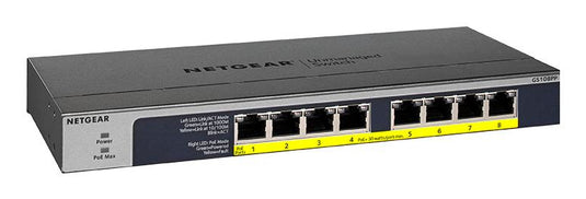 NETGEAR GS108PP Unmanaged Gigabit Ethernet (10/100/1000) Power over Ethernet (PoE) Black - TopAV