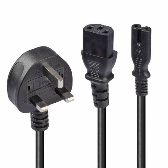 Lindy 2.5m UK 3 Pin Plug to IEC C13 and IEC C7 Splitter Extension Cable, Black - TopAV