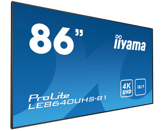 iiyama LE8640UHS-B1 Digital signage display 2.17 m (85.6') LED 410 cd/m¬? 4K Ultra HD Black Android 18/7 - TopAV