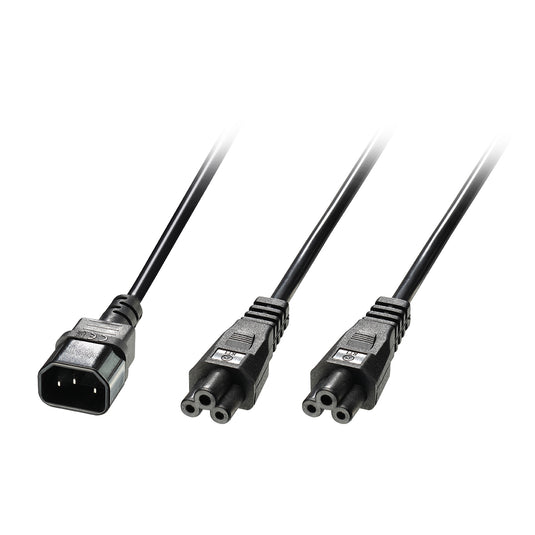 Lindy 2.5m IEC C14 to 2 x IEC C5 Splitter Extension Cable, Black - TopAV