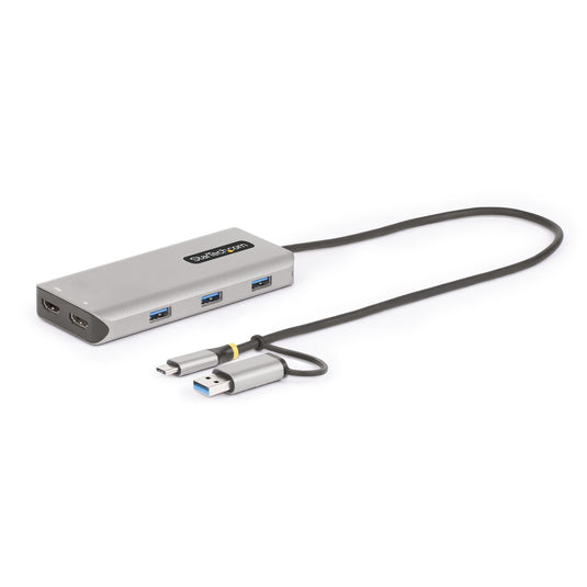 StarTech.com USB-C Multiport Adapter w/Attached USB-C to USB-A Dongle, Dual HDMI (4K30Hz/1080p60Hz), 3x USB-A 5Gbps, Mini Travel Dock, Laptop Docking Station, 1.3ft/40cm Cable - TopAV