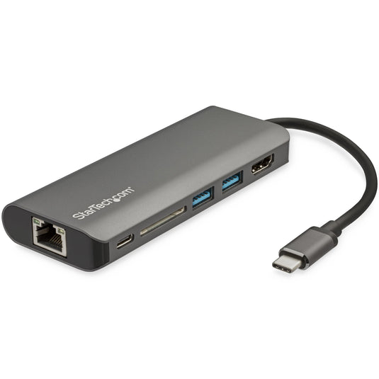 StarTech.com USB C Multiport Adapter - USB-C Travel Dock to 4K HDMI, 3x USB 3.0 Hub, SD/SDHC, GbE, 60W PD 3.0 Pass-Through - USB Type-C/Thunderbolt 3 - Replaces DKT30CSDHPD - TopAV