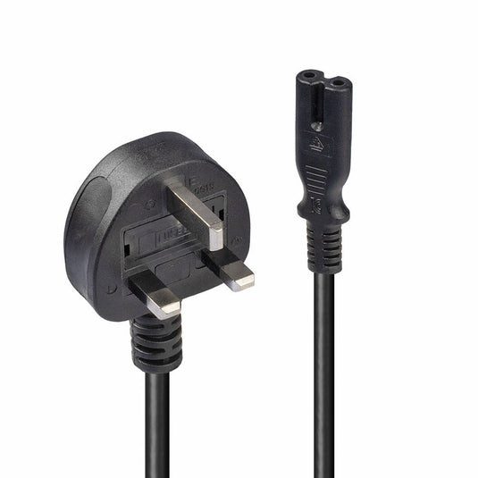 Lindy 2m UK 3 Pin Plug To IEC C7 Mains Power Cable, Black - TopAV